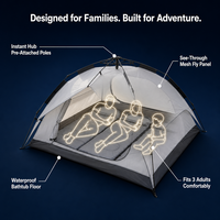 Tentes de camping instantanées imperméables pour 3 personnes - Légères, portables, en fibre de verre et polyester, utilisables en 3 saisons