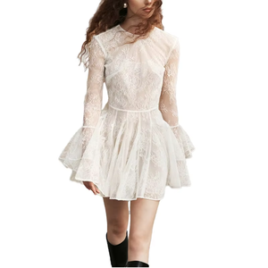 Vestido Mini de Encaje con Mangas Largas, Nuevo Modelo Primavera-Verano 2025, <span class=keywords><strong>para</strong></span> <span class=keywords><strong>Mujer</strong></span>, Informal, <span class=keywords><strong>para</strong></span> el Día a Día, Fiestas, Salidas, Suave y Romántico - Product Image 5