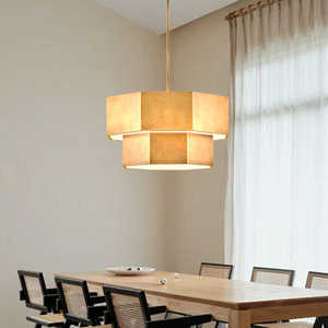 Luminaire suspendu carré doré LED anti-éblouissement style chinois pour restaurant, bar, éclairage de table - Product Image 3