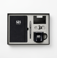 Ensemble cadeau d'affaires de luxe personnalisé avec logo, 5 en 1, comprenant un carnet A5, un stylo, un porte-clés, un porte-cartes, une tasse, kit de bienvenue pour les employés