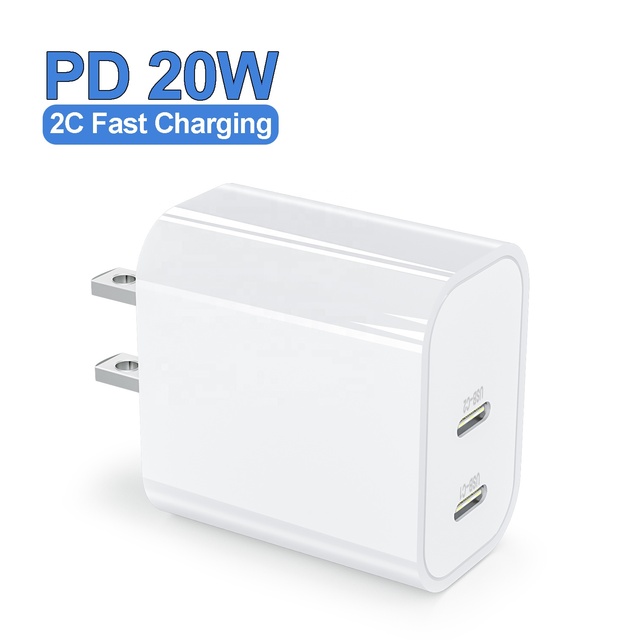 HNT Wholesale Dual Port PD 20W USB-C Type-C White & Black Wall Charger Fast Charging Durable Portable Adapter for Android IOS