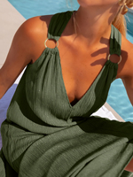 Robe d'été pour femmes, grande taille, facile et élégante, décontractée, polyvalente, élégante, couleur unie, col en V, robe sexy
