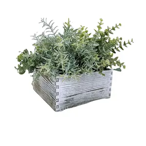 Decorative Square Whitewashed Wooden planterBox Succulents Planter Garden Storage Box with Inner Plastic Box 7" L x 7" W x 3.5"