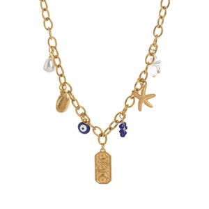 Collier pendentif émail coloré avec chaîne dorée et breloques cœur, étoile de mer, fleur – Bijou tendance pour femme, idéal pour les soirées - Product Image 4