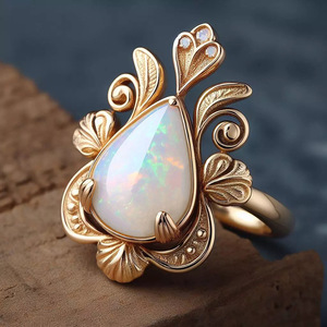 Anello da Donna con Accento a Foglia a Goccia e Pietra, Gioiello Elegante e alla Moda - Product Image 1
