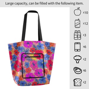 Colorful Hibiscus Flower Design Eco-friendly Reusable Grocery <b>Bags</b> <b>Foldable</b> Shoulder <b>Bag</b> <b>Foldable</b> Custom Shopping <b>Bag</b> with Logo - Product Image 4