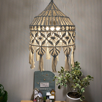 Lampe macramé en corde de coton naturel tissé à la main Style Boho abat-jour à glands pour suspension au plafond, décoration de la maison