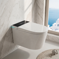 WC intelligent mural avec capteur de chasse d'eau, bidet intégré, sans bride, siège chauffant, lavage à l'eau chaude, séchage à l'air, désodorisant pour salle de bain