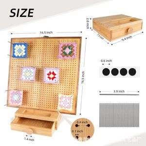 Wooden Crochet Board Knitting Pegboard Storage Rack Foldable <b>Desktop</b> <b>Shelf</b> For Yarn Mesh Handmade Crafts - Product Image 3