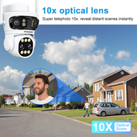 Caméra de sécurité WiFi PTZ à quatre objectifs, zoom 10x, caméra CCTV sans fil intelligente pour extérieur avec détection humaine, vision nocturne couleur