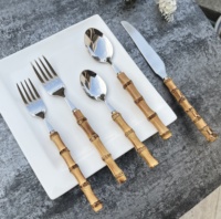 Ensemble de couverts écologiques en acier inoxydable 304 avec manche en bambou naturel, design vintage moderne, pour mariage, maison, thé, dessert, fête
