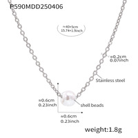 Nouveauté Collier de perles de coquillage Collier à maillons en acier inoxydable Collier de perles simples plaqué or 18 carats pour femmes