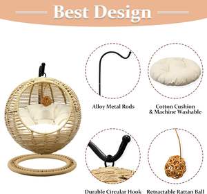 Cuccia per Gatti in Vimini per Interni ed Esterni, Letto Oscillante Fatto a Mano con Cuscino Rimovibile e Pallina Sospesa, Altalena Lavabile per Gatti - Product Image 4