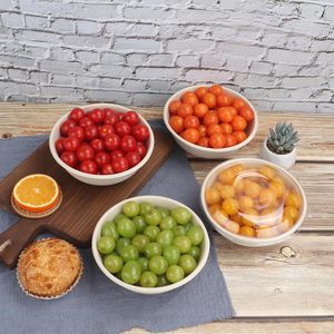 Bol à salade jetable écologique et biodégradable en bagasse de canne à sucre de 32 oz avec couvercles, blanc/naturel, moderne, pour le camping, sans danger pour les aliments - Product Image 3