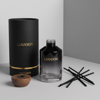 Diffuseur de parfum d'ambiance de luxe 200 ml en verre avec couvercle en bois, flacon diffuseur d'arômes personnalisé pour la maison avec boîte