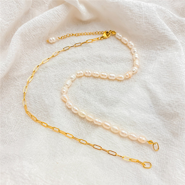 SP Versatile Women Choker Necklaces Freshwater Pearl Stainless Steel Jewelry Accessories