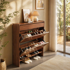 Modern Solid Rubber Wood Ultra Thin Flip Drawer Space Saving 12 Pair Living Room Entryway <strong>Hallway</strong> <strong>Small</strong> Shoe <strong>Cabinet</strong> - Product Image 5