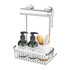 Bathroom Shower <b>Storage</b> <b>Basket</b> Silver Hook Type Punch Free <b>Wall</b> Mount Rectangle Personal Care Holder - Product Image 5