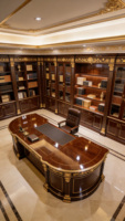 Bureau de direction américain en bois massif sculpté, finition laquée haute brillance, grand bureau de président, mobilier de bureau de direction