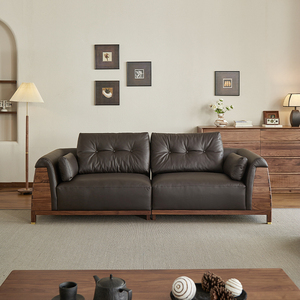 Canapé 2 places en noyer noir américain, style minimaliste vintage, idéal pour petits espaces et salons de gîtes - Vente directe usine en gros - Product Image 1