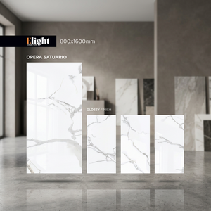 Azulejos de porcelana con aspecto de mármol blanco Jazz Pietra Bianco de 800x1600 mm, nano pulidos, para pisos y paredes en interiores. - Product Image 2