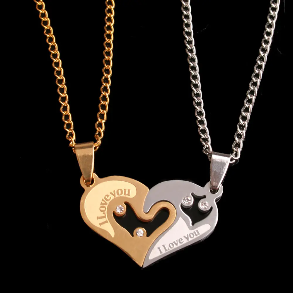 YYH001 Trade assurance diamond pendants love couples pair of chains men and women titanium steel lock heart necklace wholesale
