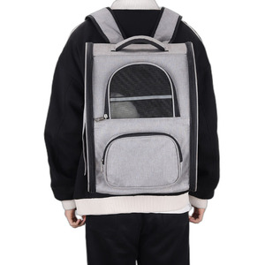 Cat <b>Backpack</b> Large Capacity Breathable <b>Foldable</b> Pet Bag For Cats Silver Gray And Navy Blue 12kg - Product Image 4