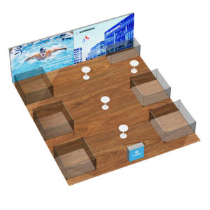 Stand Portátil para Ferias Comerciales, Semi-Cerrado, con Pared Trasera en Forma de L, Múltiples Cabinas de Reunión, Diseño Modular con Gráficos Temáticos de Piscina - Product Image 5