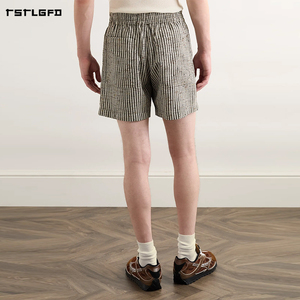 Fully Cut And Sew Heavyweight Checked Woven <b>Shorts</b> Straight Leg Oversized Streetwear Vintage Wash Plaid <b>Shorts</b> - Product Image 2