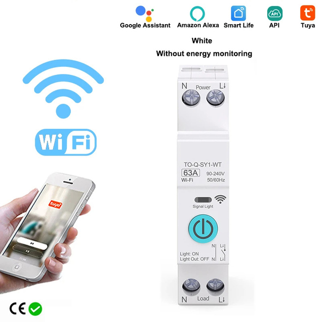 Mvava 16A/63A DIN Rail Energy Meter MCB Wireless Remote Control TUYA WiFi 1P Smart Circuit Breaker Smart Home Automation 6kA