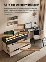 Commode de luxe moderne en noyer à 6 tiroirs, coiffeuse avec plateau rabattable et éclairage LED, meuble de rangement pour bijoux en verre, meuble de chambre à coucher