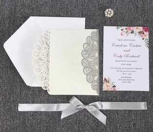 Juego de Invitaciones de Boda de Lujo en Oro Rosa con Corte Láser y Lazo Rosa Personalizado para Ceremonia de Compromiso - Product Image 4