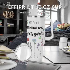 EffiPrint Gobelet isotherme 40 oz à succès avec poignée creuse blanche, couvercle semi-transparent, design moderne, impression UV à la demande pour boissons - Product Image 3