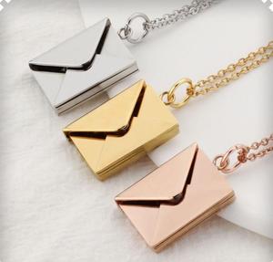 Pendentif d'enveloppe en acier inoxydable, collier de message caché Secret, Unique, cadeau de saint-valentin, bijoux résistant à la sueur - Product Image 3
