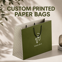 Sacs shopping en papier imprimé haut de gamme avec poignées en corde de coton, détails en relief UV et poignées en ruban premium