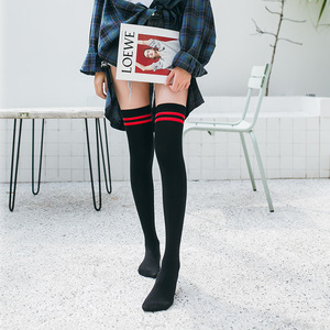 <strong>Lady</strong> Japanese Two Striped Knitted Thigh <strong>High</strong> Stockings Over <strong>Knee</strong> Cotton <strong>Socks</strong> - Product Image 4