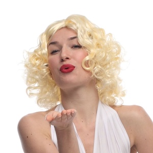 Peluca de disfraz de <span class=keywords><strong>Marilyn</strong></span> <span class=keywords><strong>Monroe</strong></span> con cabello ondulado dorado para fiesta de disfraces, estilo de peluca completa - Product Image 3