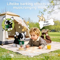 Tumama Kinder Weicher Schwarz-Weißer Sprachgesteuerter Singender Laufender Simulierter Elektrischer Roboter-Hund Plüschtier für Babys ab 18 Monaten