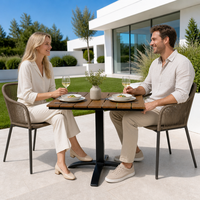 Mesa de Bistro Cuadrada Extensible Negra Mate con Superficie de Listones de Madera para Cafetería, Patio, Jardín, Entretenimiento al Aire Libre