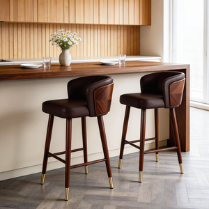 Tabourets <span class=keywords><strong>de</strong></span> <span class=keywords><strong>bar</strong></span> modernes en cuir <span class=keywords><strong>de</strong></span> luxe, design nordique créatif en <span class=keywords><strong>bois</strong></span> massif, chaises <span class=keywords><strong>de</strong></span> <span class=keywords><strong>bar</strong></span> modernes en <span class=keywords><strong>bois</strong></span> massif pour restaurant en plein air - Product Image 3