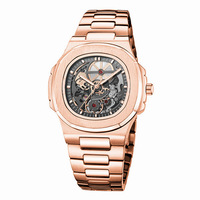 Reloj de Pulsera de Lujo para Hombre, Mecánico Automático, Esqueleto, con Caja Acolchada, Esfera con Diseño Abierto, Índices de Barra y Brazalete Integrado