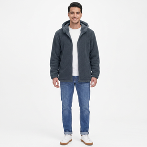 Hot Selling Men's Casual Style <b>Sherpa</b> Polar Fleece Jacket Winter Warm Breathable Custom Logo Embroidery Stand Collar - Product Image 1