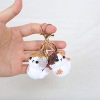 Porte-clés en peluche chat à trois fleurs, fait main au crochet, mignon, pour décoration de sac, petite poupée animale créative, vente en gros