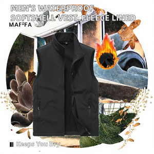 Veste sans manches softshell décontractée pour homme, imperméable, avec fermeture éclair, pour le camping et la randonnée, doublure polaire, idéale pour le travail en extérieur en hiver - Product Image 2