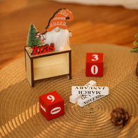 Ornement de table de Noël, décoration de bureau, bloc rustique avec affichage de la date, gnome, arbre de Noël, calendrier de compte à rebours de Noël en bois