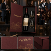 Coffret Cadeau de Luxe Personnalisé pour Vin de Bourgogne avec 2 Verres, Emballage Rigide en Carton pour Anniversaire de Mariage, Présentation Haut de Gamme