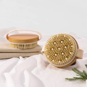 Cerdas de jabalí natural, masajeador de baño para celulitis, cepillos de ducha, cepillo de baño de cuerpo seco redondo de madera con nodos de masaje suave - Product Image 4