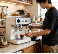 Machine à café expresso professionnelle HY en acier inoxydable avec broyeur intégré, double chaudière et buse vapeur pour café