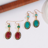 Boucles d'oreilles vintage ovales en pierres précieuses pour femmes, boucles d'oreilles pendantes bohèmes en pierres vertes et rouges, bijoux de mode simples et personnalisés de style occidental