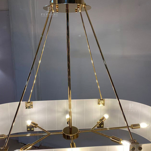 Lustre rond contemporain en verre blanc avec suspension dorée pour villa, restaurant, projet d'éclairage résidentiel - Product Image 2